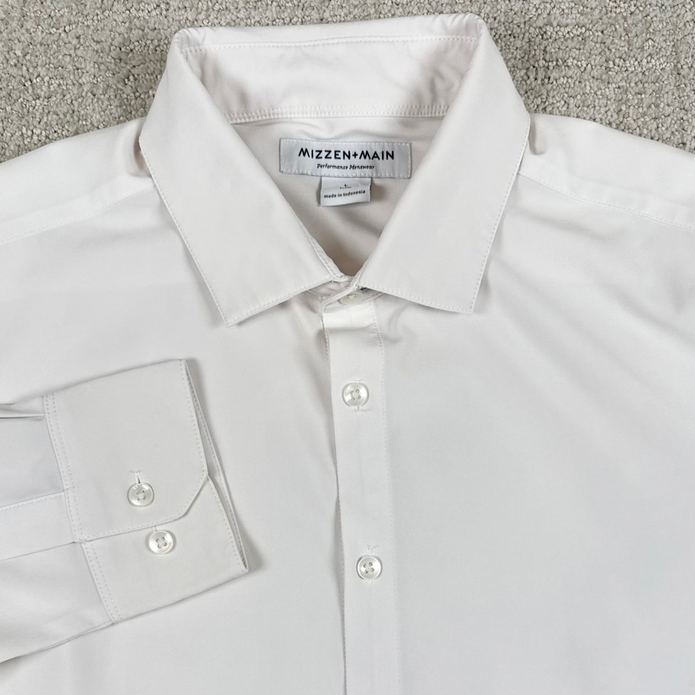 Mizzen+Main Mens Large White Trim Fit Performance Long Sleeve Button Up Shirt